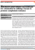 Cover page: Helicobacter pylori initiates successful gastric colonization by utilizing L-lactate to promote complement resistance