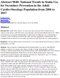 Cover page: Abstract 9840: National Trends in Statin Use for Secondary Prevention in the Adult Cardio-Oncology Population from 2006 to 2017
