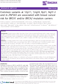 Cover page: Common variants at 12p11, 12q24, 9p21, 9q31.2 and in ZNF365 are associated with breast cancer risk for BRCA1 and/or BRCA2  mutation carriers