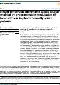 Cover page: Height-renderable morphable tactile display enabled by programmable modulation of local stiffness in photothermally active polymer.