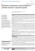 Cover page: Population’s perspectives toward biobanks in scientific research: a study from Jordan