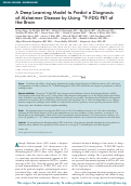 Cover page: A Deep Learning Model to Predict a Diagnosis of Alzheimer Disease by Using 18F-FDG PET of the Brain.