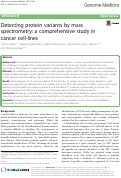 Cover page: Detecting protein variants by mass spectrometry: a comprehensive study in cancer cell-lines