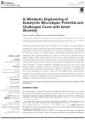 Cover page: In Metabolic Engineering of Eukaryotic Microalgae: Potential and Challenges Come with Great Diversity