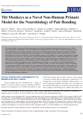 Cover page: Titi Monkeys as a Novel Non-Human Primate Model for the Neurobiology of Pair Bonding .