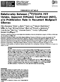 Cover page: Relationship Between [18F]FDOPA PET Uptake, Apparent Diffusion Coefficient (ADC), and Proliferation Rate in Recurrent Malignant Gliomas.