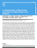 Cover page: A carbonate-free, sulfone-based electrolyte for high-voltage Li-ion batteries