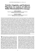 Cover page: Genetics, Linguistics, and Prehistoric Migrations: An Analysis of California Indian Mitochondrial DNA Lineages