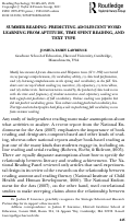 Cover page: Summer reading: Predicting adolescent word learning from aptitude, time spent reading, and text type