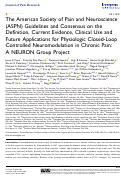 Cover page: The American Society of Pain and Neuroscience (ASPN) Guidelines and Consensus on the Definition, Current Evidence, Clinical Use and Future Applications for Physiologic Closed-Loop Controlled Neuromodulation in Chronic Pain: A NEURON Group Project.