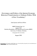 Cover page: Governance and Politics of the Internet Economy--Historical Transformation or Ordinary Politics with a New Vocabulary?