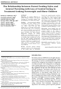 Cover page: The relationship between parent feeding styles and general parenting with loss of control eating in treatment-seeking overweight and obese children