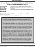 Cover page: Intimate Partner Violence, Sexual Assault, and Child Abuse Resource Utilization During COVID-19