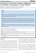 Cover page: Potential for Cost Recovery: Women’s Willingness to Pay for Injectable Contraceptives in Tigray, Ethiopia