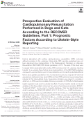 Cover page: Prospective Evaluation of Cardiopulmonary Resuscitation Performed in Dogs and Cats According to the RECOVER Guidelines. Part 1: Prognostic Factors According to Utstein-Style Reporting