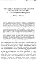 Cover page: “THE GREAT RECESSION” OF 2008 AND THE CONTINUING CRISIS: A Global Capitalism Perspective