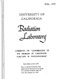 Cover page: Comments on "Contribution to the Problem of Carotinoid Function in Photosynthesis"