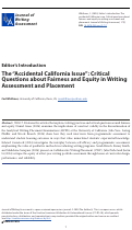 Cover page: Editor’s Introduction: The “Accidental California Issue” – Critical Questions about Fairness and Equity in Writing Assessment and Placement&nbsp;