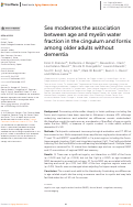 Cover page: Sex moderates the association between age and myelin water fraction in the cingulum and fornix among older adults without dementia.