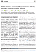 Cover page: APOA5 deficiency causes hypertriglyceridemia by reducing amounts of lipoprotein lipase in capillaries.