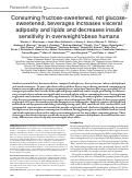 Cover page: Consuming fructose-sweetened, not glucose-sweetened, beverages increases visceral adiposity and lipids and decreases insulin sensitivity in overweight/obese humans