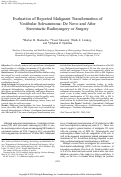 Cover page: Evaluation of Reported Malignant Transformation of Vestibular Schwannoma: De Novo and After Stereotactic Radiosurgery or Surgery.