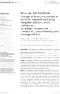 Cover page: Structural and functional changes of bioactive proteins in donor human milk treated by vat-pasteurization, retort sterilization, ultra-high-temperature sterilization, freeze-thawing and homogenization