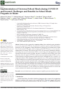 Cover page: Implementation of Universal School Meals during COVID-19 and beyond: Challenges and Benefits for School Meals Programs in Maine.