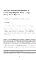 Cover page: The User-Oriented Evaluator’s Role in Formulating a Program Theory: Using a Theory-Driven Approach