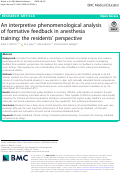 Cover page: An interpretive phenomenological analysis of formative feedback in anesthesia training: the residents’ perspective