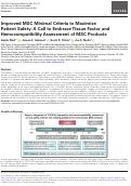 Cover page: Improved MSC Minimal Criteria to Maximize Patient Safety: A Call to Embrace Tissue Factor and Hemocompatibility Assessment of MSC Products