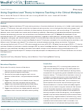 Cover page: Using Cognitive Load Theory to Improve Teaching in the Clinical Workplace.