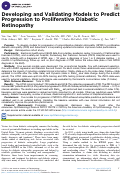 Cover page: Developing and Validating Models to Predict Progression to Proliferative Diabetic Retinopathy