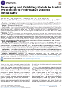 Cover page: Developing and Validating Models to Predict Progression to Proliferative Diabetic Retinopathy