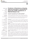 Cover page: Predictors of Persistence of Anxiety, Hyperarousal Stress, and Resilience During the COVID-19 Epidemic: A National Study in Iran