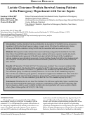 Cover page: Lactate Clearance Predicts Survival Among Patients in the Emergency Department with Severe Sepsis