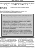 Cover page: Children at Risk for Suicide Attempt and Attempt-related Injuries: Findings from the 2007 Youth Risk Behavior Survey