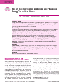 Cover page: Role of the microbiome, probiotics, and ‘dysbiosis therapy’ in critical illness