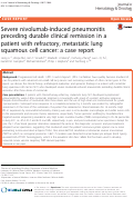 Cover page: Severe nivolumab-induced pneumonitis preceding durable clinical remission in a patient with refractory, metastatic lung squamous cell cancer: a case report