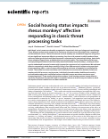 Cover page: Social housing status impacts rhesus monkeys’ affective responding in classic threat processing tasks