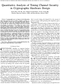 Cover page: Quantitative Analysis of Timing Channel Security in Cryptographic Hardware Design