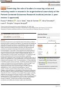 Cover page: Examining the role of funders in ensuring value and reducing waste in research: An organizational case-study of the Patient-Centered Outcomes Research Institute