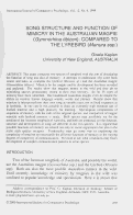 Cover page: Song Structure and Function of Mimicry in the Australian Magpie (Gymnorhina tibicen): Compared to Lyrebird (Menura ssp.)