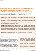 Cover page: Quality of Life and Functioning Impairments Across Psychiatric Disorders in Adults Presenting for Outpatient Psychiatric Evaluation and Treatment.