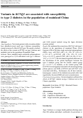 Cover page: Variants in KCNQ1 are associated with susceptibility to type 2 diabetes in the population of mainland China