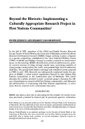 Cover page: Beyond the Rhetoric: Implementing a Culturally Appropriate Research Project in First Nations Communities