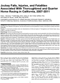 Cover page: Jockey Falls, Injuries, and Fatalities Associated With Thoroughbred and Quarter Horse Racing in California, 2007-2011