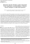 Cover page: Methylation-Specific Multiplex Ligation-Dependent Probe Amplification and Identification of Deletion Genetic Subtypes in Prader-Willi Syndrome