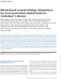 Cover page: Blood-based systems biology biomarkers for next-generation clinical trials in Alzheimer's disease .