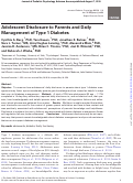 Cover page: Adolescent Disclosure to Parents and Daily Management of Type 1 Diabetes